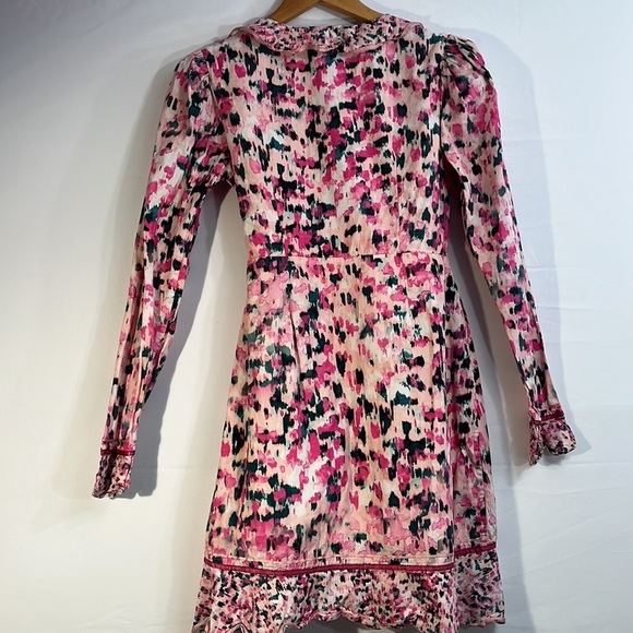 Rococo Sand M Mimi Wrap Dress Pink Watercolor Artsy Puffy Shoulder‎ 100% Cotton - Picture 10 of 16